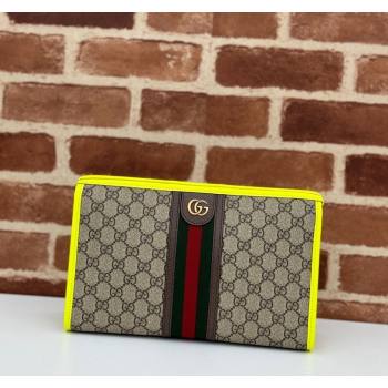 Gucci Ophidia GG Canvas Pouch with Fluorescent Yellow Leather Trim 598234 2024 (DLH-240521134)