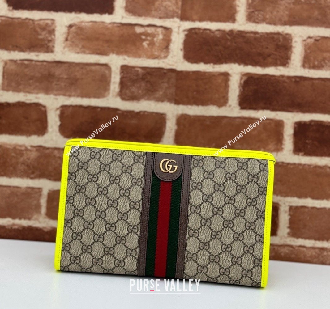 Gucci Ophidia GG Canvas Pouch with Fluorescent Yellow Leather Trim 598234 2024 (DLH-240521134)