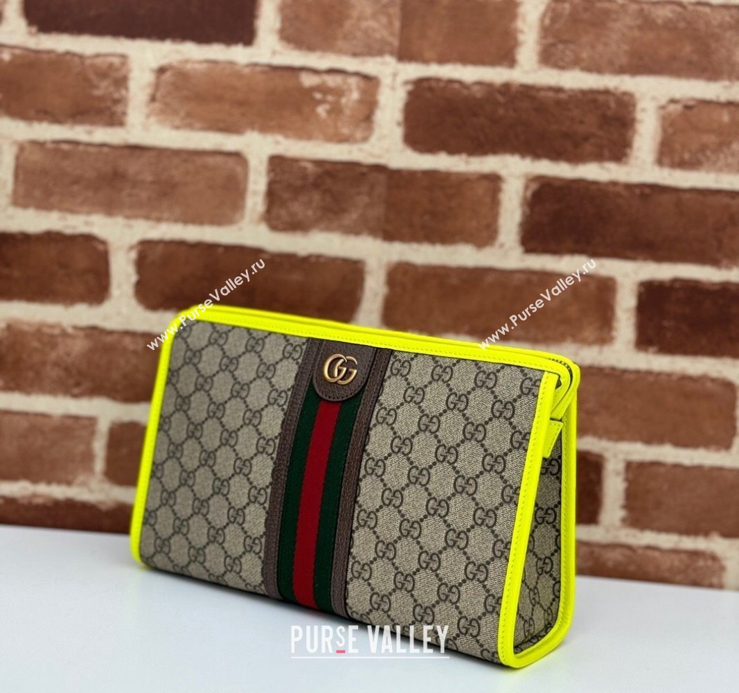 Gucci Ophidia GG Canvas Pouch with Fluorescent Yellow Leather Trim 598234 2024 (DLH-240521134)