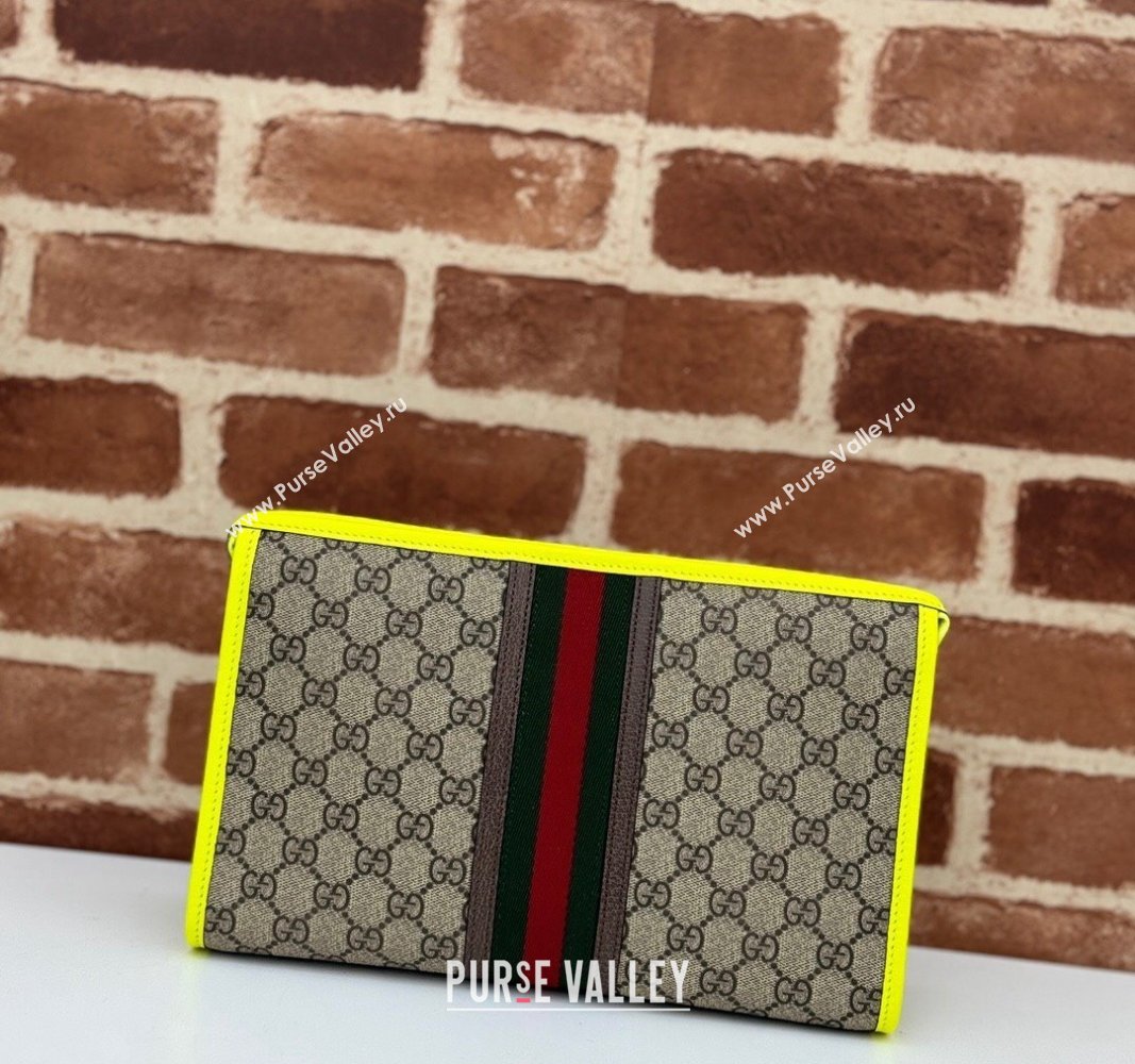 Gucci Ophidia GG Canvas Pouch with Fluorescent Yellow Leather Trim 598234 2024 (DLH-240521134)