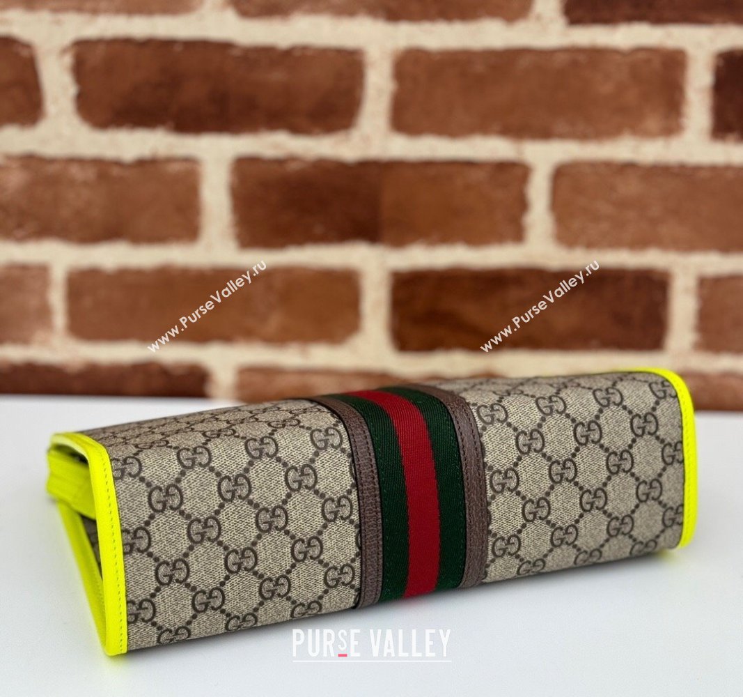 Gucci Ophidia GG Canvas Pouch with Fluorescent Yellow Leather Trim 598234 2024 (DLH-240521134)