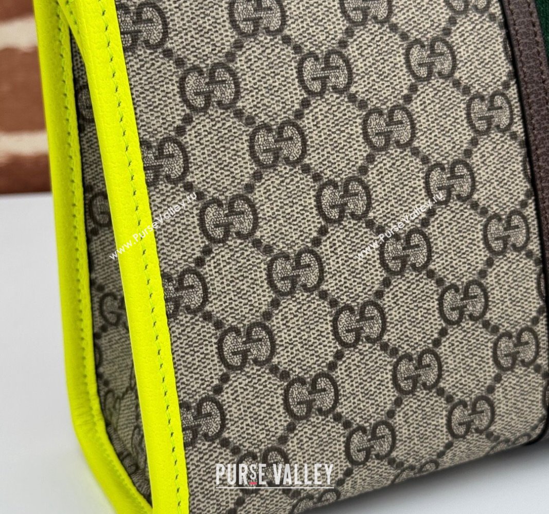 Gucci Ophidia GG Canvas Pouch with Fluorescent Yellow Leather Trim 598234 2024 (DLH-240521134)