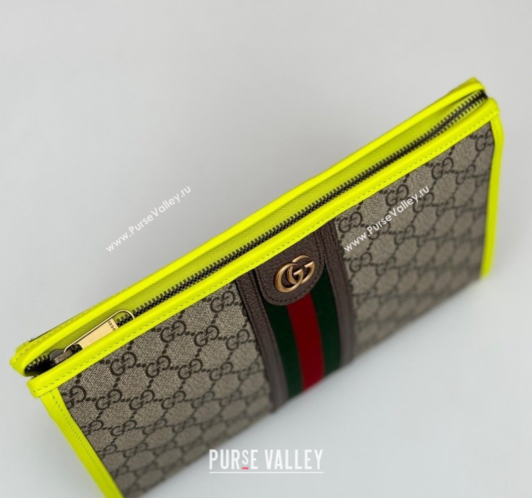 Gucci Ophidia GG Canvas Pouch with Fluorescent Yellow Leather Trim 598234 2024 (DLH-240521134)