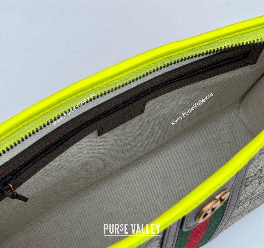 Gucci Ophidia GG Canvas Pouch with Fluorescent Yellow Leather Trim 598234 2024 (DLH-240521134)