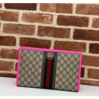 Gucci Ophidia GG Canvas Pouch with Fluorescent Pink Leather Trim 598234 2024 (DLH-240521135)