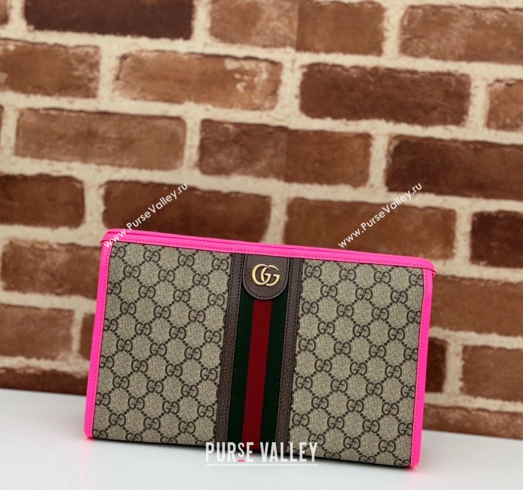 Gucci Ophidia GG Canvas Pouch with Fluorescent Pink Leather Trim 598234 2024 (DLH-240521135)