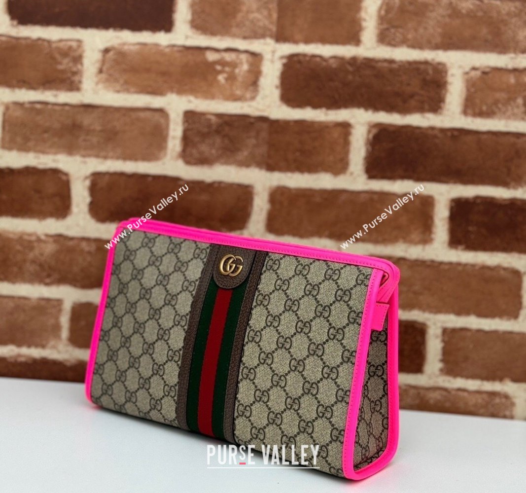 Gucci Ophidia GG Canvas Pouch with Fluorescent Pink Leather Trim 598234 2024 (DLH-240521135)