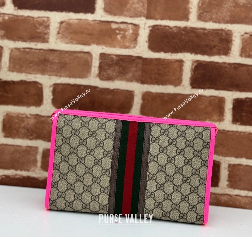 Gucci Ophidia GG Canvas Pouch with Fluorescent Pink Leather Trim 598234 2024 (DLH-240521135)