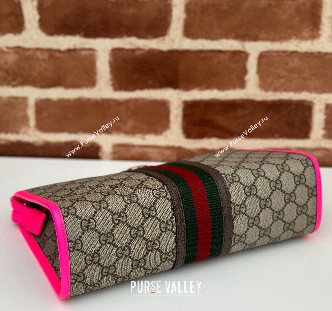 Gucci Ophidia GG Canvas Pouch with Fluorescent Pink Leather Trim 598234 2024 (DLH-240521135)