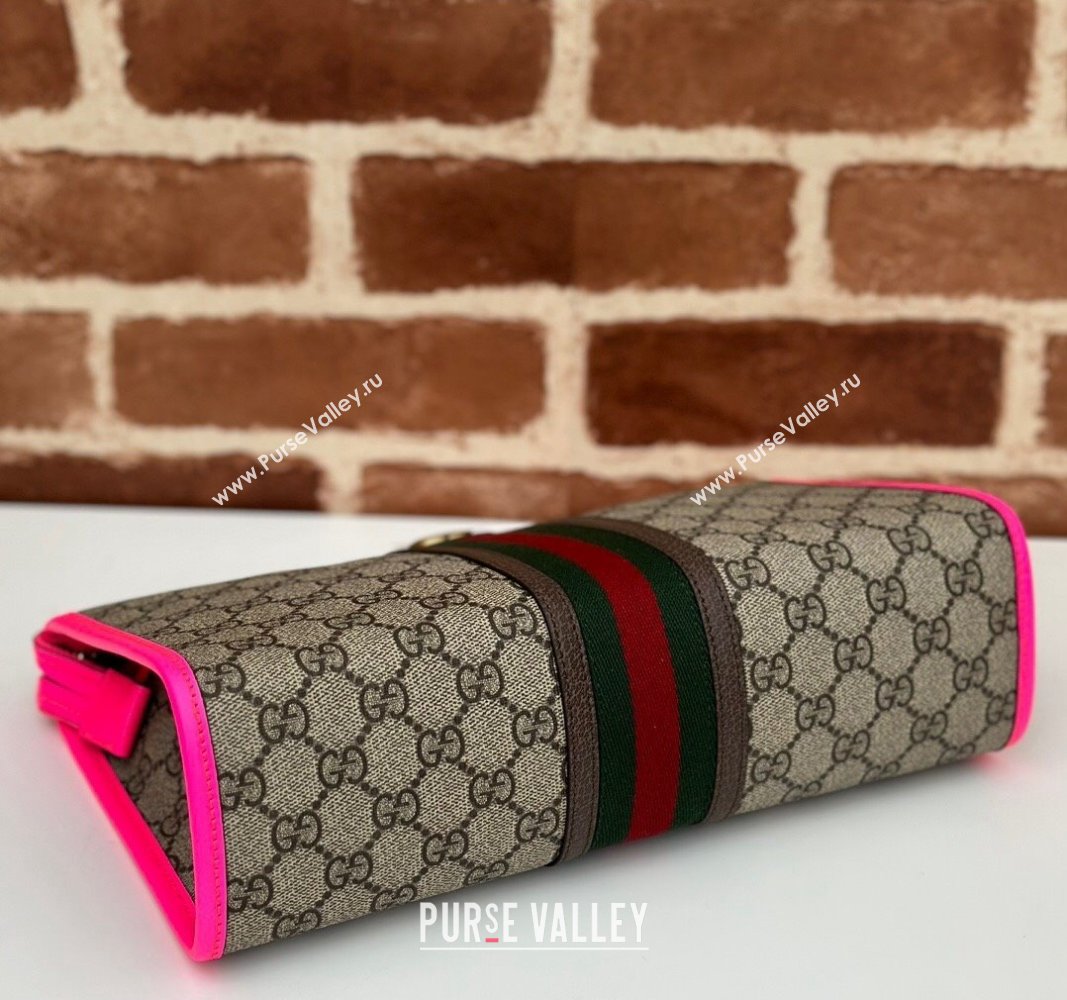 Gucci Ophidia GG Canvas Pouch with Fluorescent Pink Leather Trim 598234 2024 (DLH-240521135)