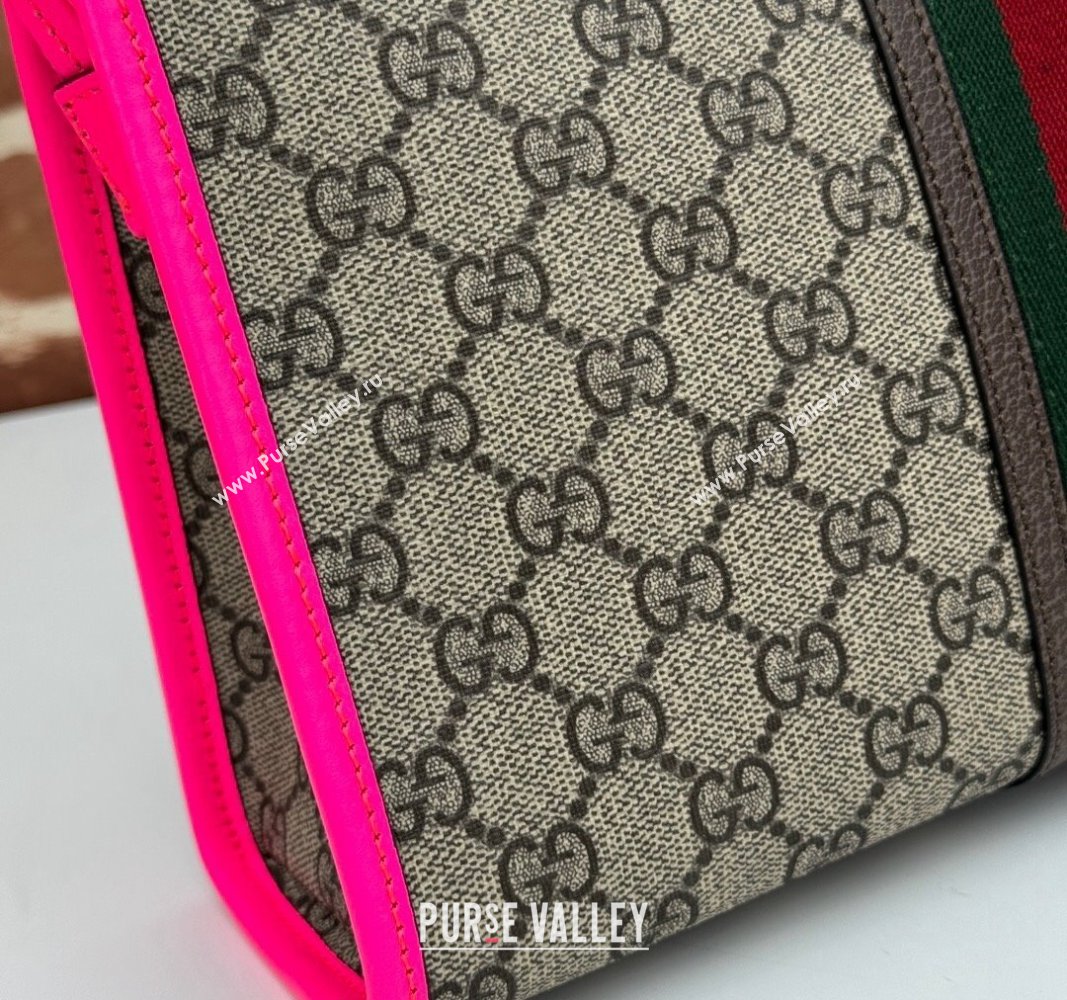 Gucci Ophidia GG Canvas Pouch with Fluorescent Pink Leather Trim 598234 2024 (DLH-240521135)