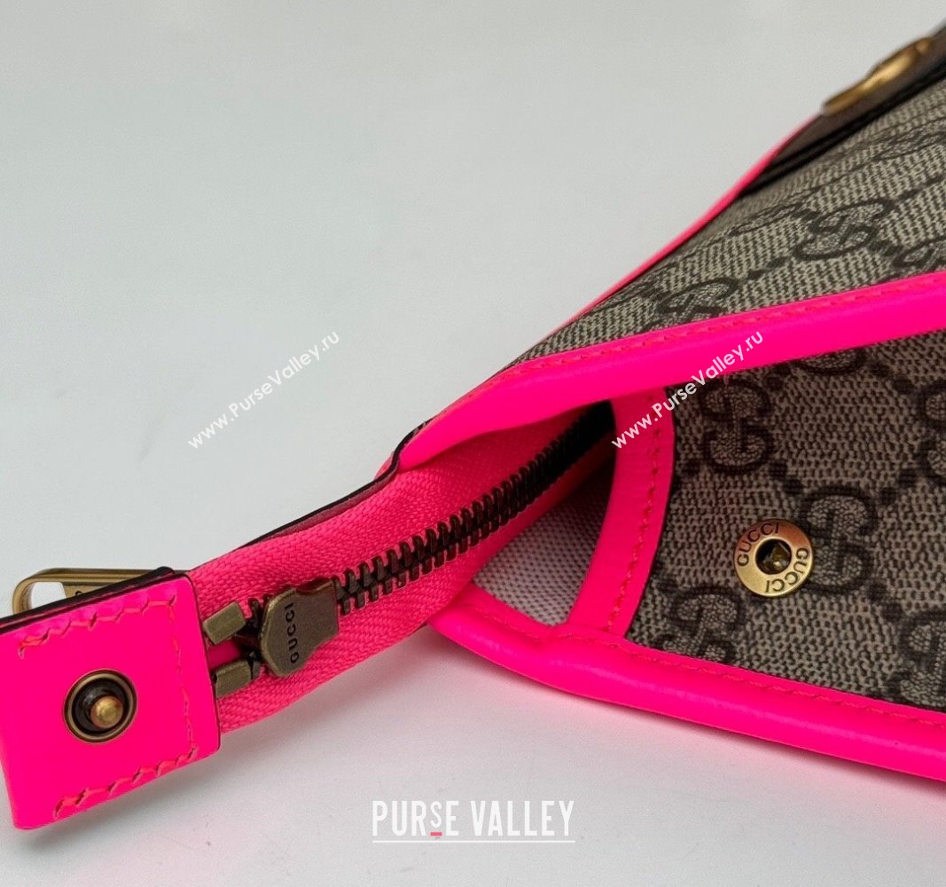 Gucci Ophidia GG Canvas Pouch with Fluorescent Pink Leather Trim 598234 2024 (DLH-240521135)