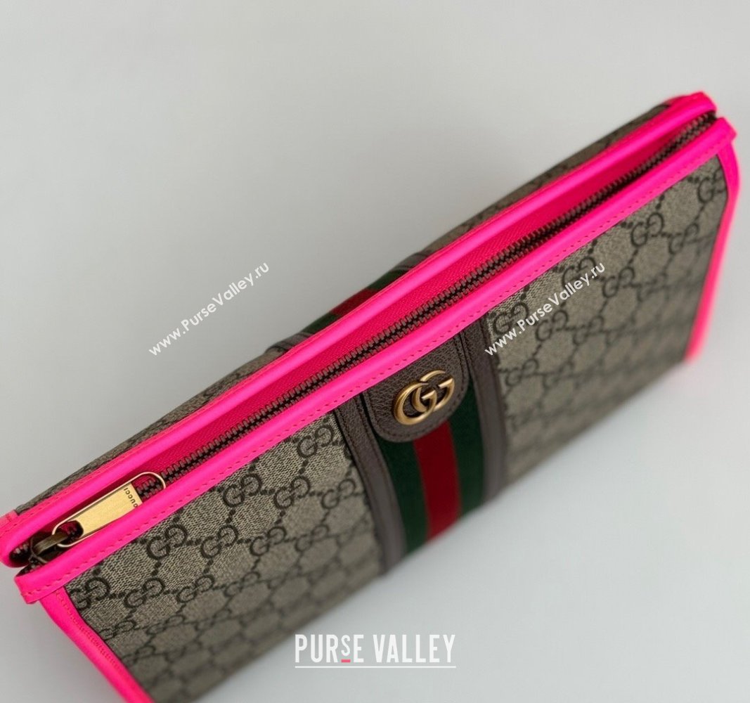 Gucci Ophidia GG Canvas Pouch with Fluorescent Pink Leather Trim 598234 2024 (DLH-240521135)