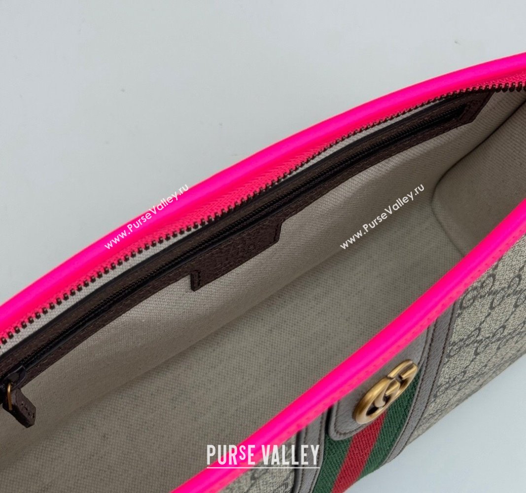 Gucci Ophidia GG Canvas Pouch with Fluorescent Pink Leather Trim 598234 2024 (DLH-240521135)