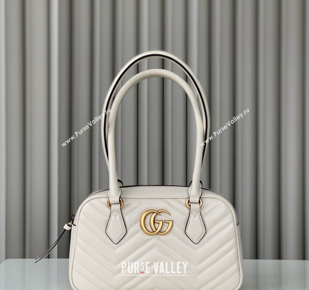 Gucci GG Marmont Leather Small Top handle bag White 2024 795199 (DLH-240522003)