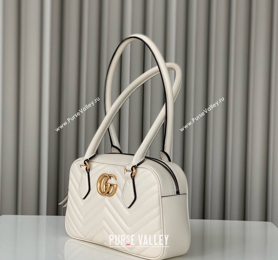 Gucci GG Marmont Leather Small Top handle bag White 2024 795199 (DLH-240522003)