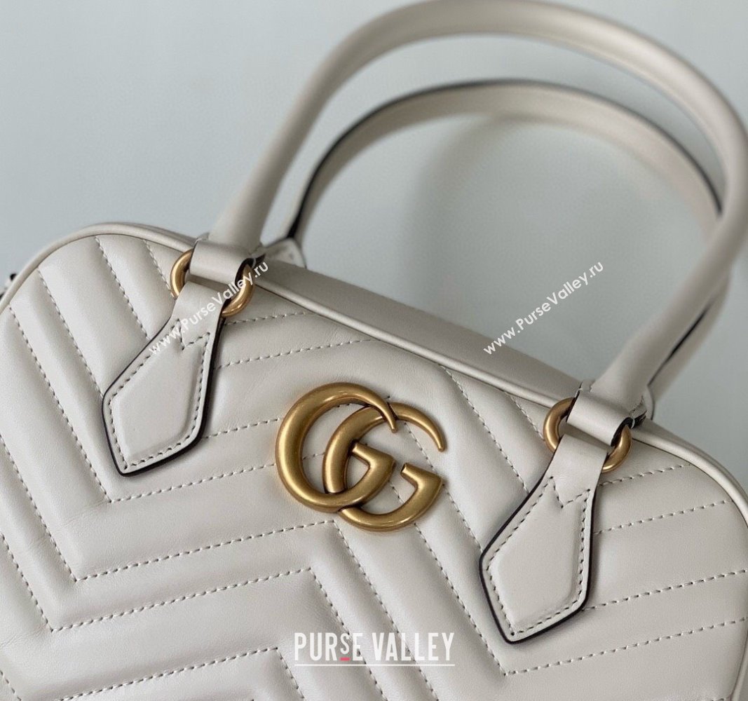 Gucci GG Marmont Leather Small Top handle bag White 2024 795199 (DLH-240522003)