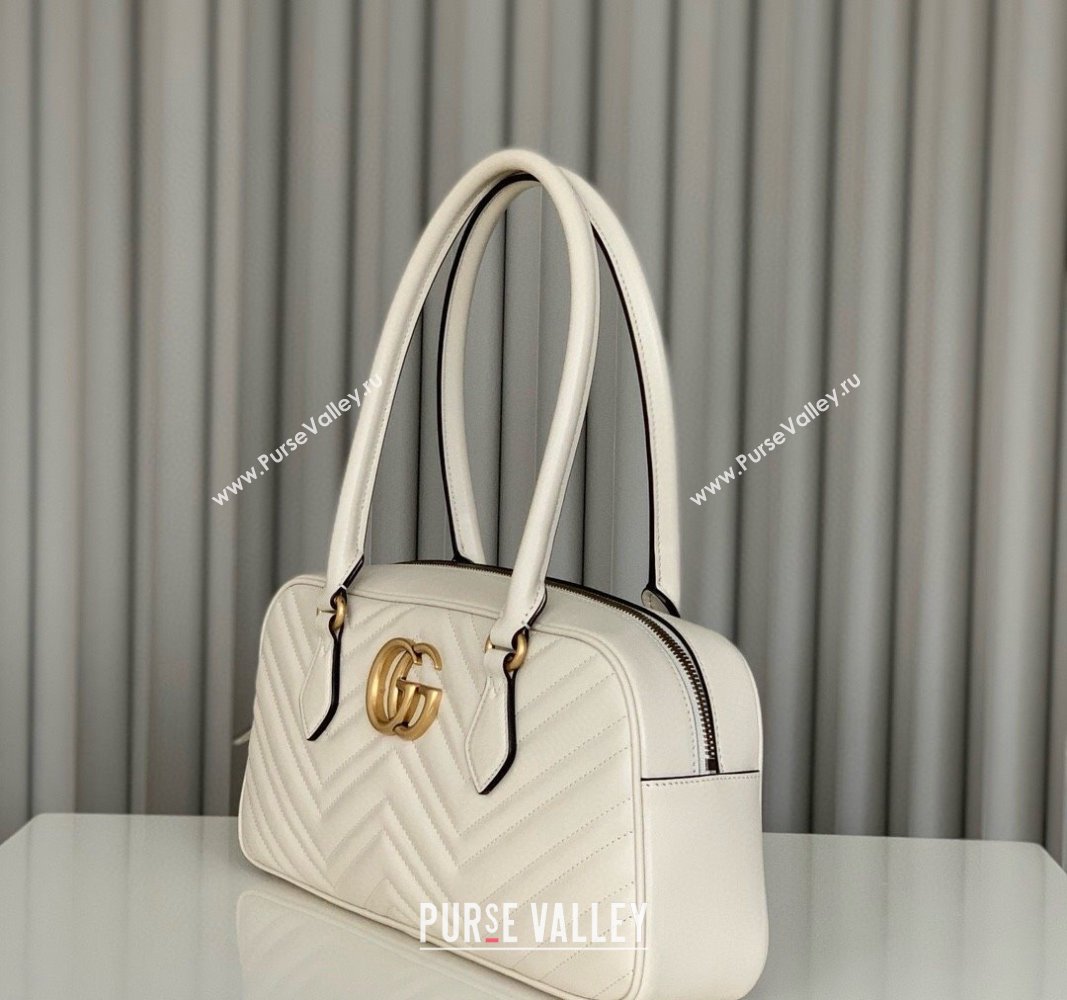 Gucci GG Marmont Leather Medium Top handle bag White 2024 795218 (DLH-240522004)