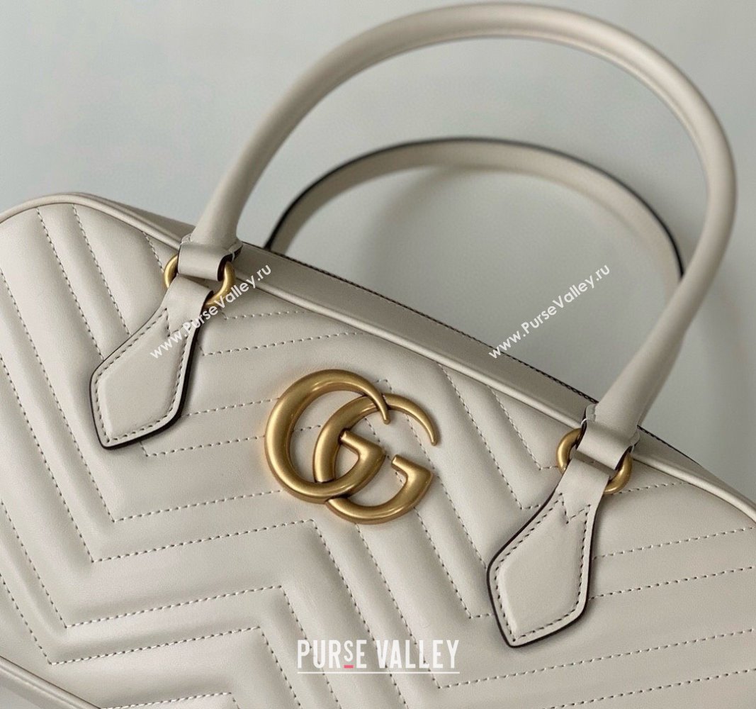 Gucci GG Marmont Leather Medium Top handle bag White 2024 795218 (DLH-240522004)