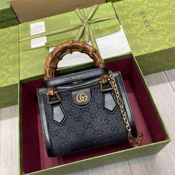 Gucci Diana GG Canvas Mini Tote Bag with Strass 707449 Black 2024 (DLH-240522014)