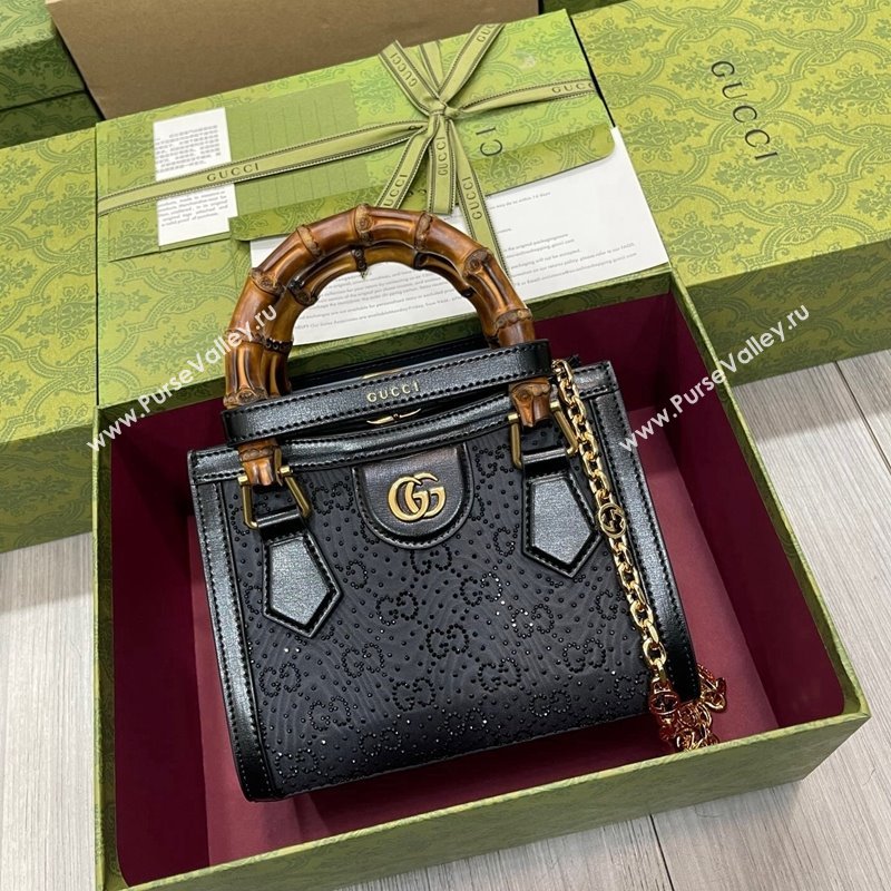 Gucci Diana GG Canvas Mini Tote Bag with Strass 707449 Black 2024 (DLH-240522014)