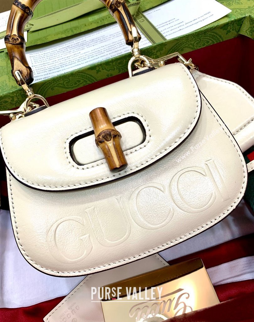 Gucci Bamboo 1947 Crinkled Patent Leather Mini Top Handle bag White 2024 786482 (DLH-240522016)