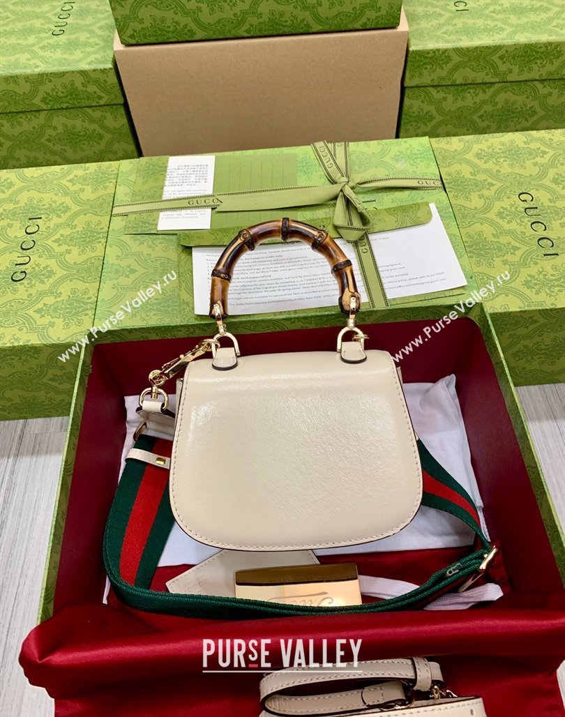 Gucci Bamboo 1947 Crinkled Patent Leather Mini Top Handle bag White 2024 786482 (DLH-240522016)