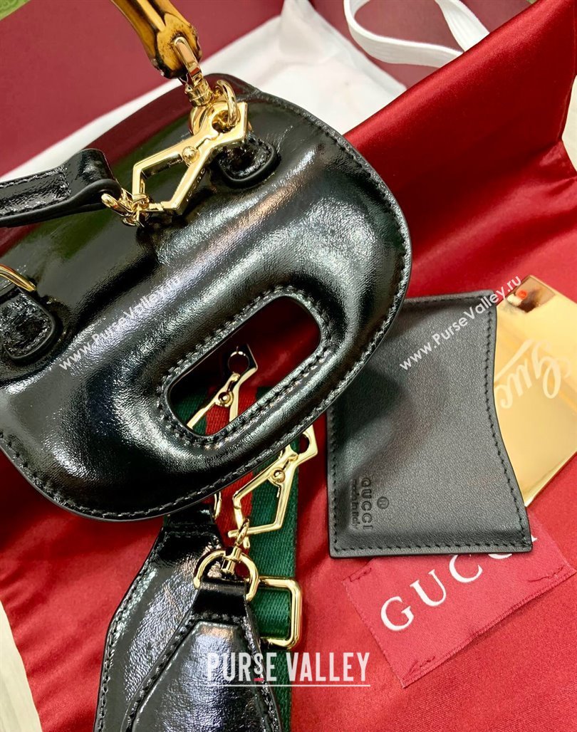 Gucci Bamboo 1947 Crinkled Patent Leather Mini Top Handle bag Black 2024 786482 (DLH-240522017)