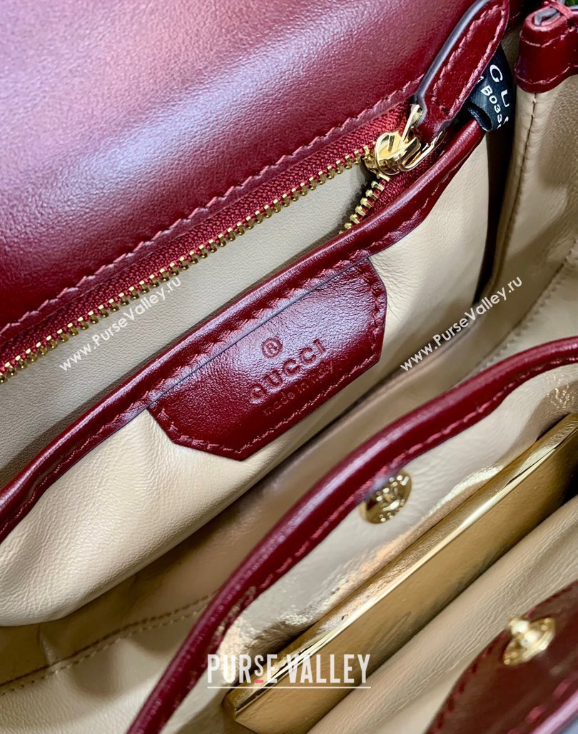 Gucci Bamboo 1947 Crinkled Patent Leather Small Top Handle bag Burgundy 2024 675797 (DLH-240522018)