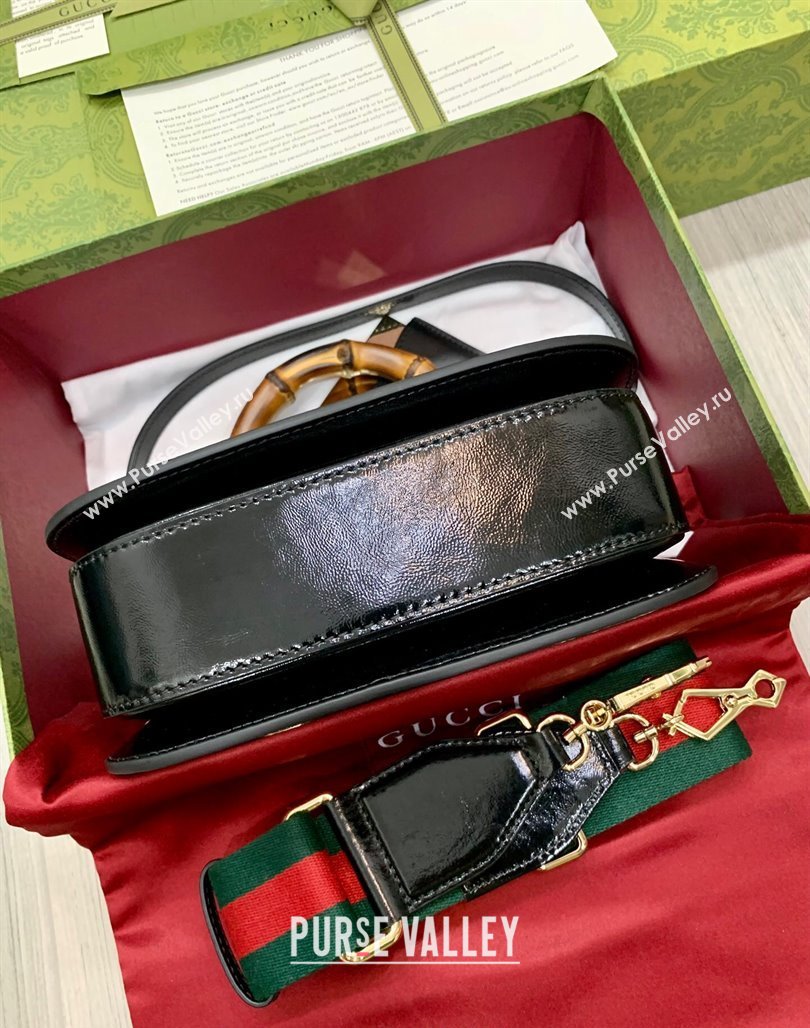 Gucci Bamboo 1947 Crinkled Patent Leather Small Top Handle bag Black 2024 675797 (DLH-240522019)