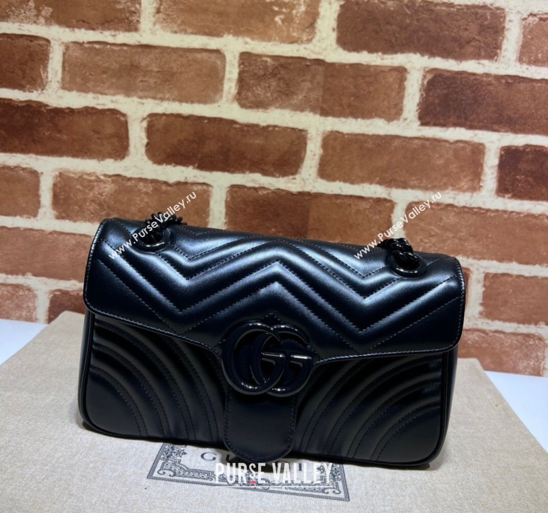 Gucci GG Marmont Matelasse Leather Small Shoulder Bag 443497 All Black 2024 (DLH-240522020)