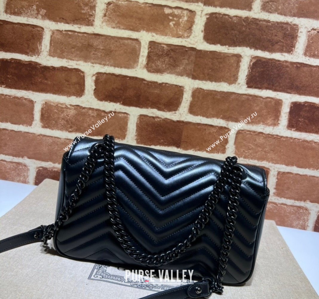 Gucci GG Marmont Matelasse Leather Small Shoulder Bag 443497 All Black 2024 (DLH-240522020)