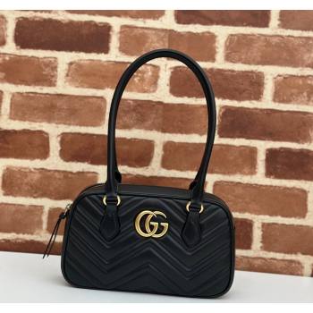 Gucci GG Marmont Leather Small Top handle bag Black 2024 795199 (DLH-240522001)