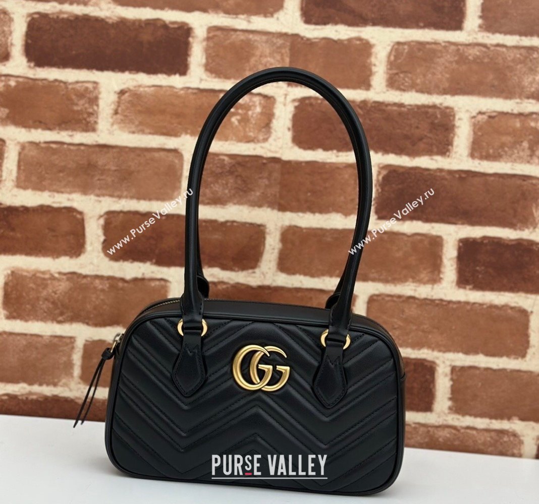 Gucci GG Marmont Leather Small Top handle bag Black 2024 795199 (DLH-240522001)