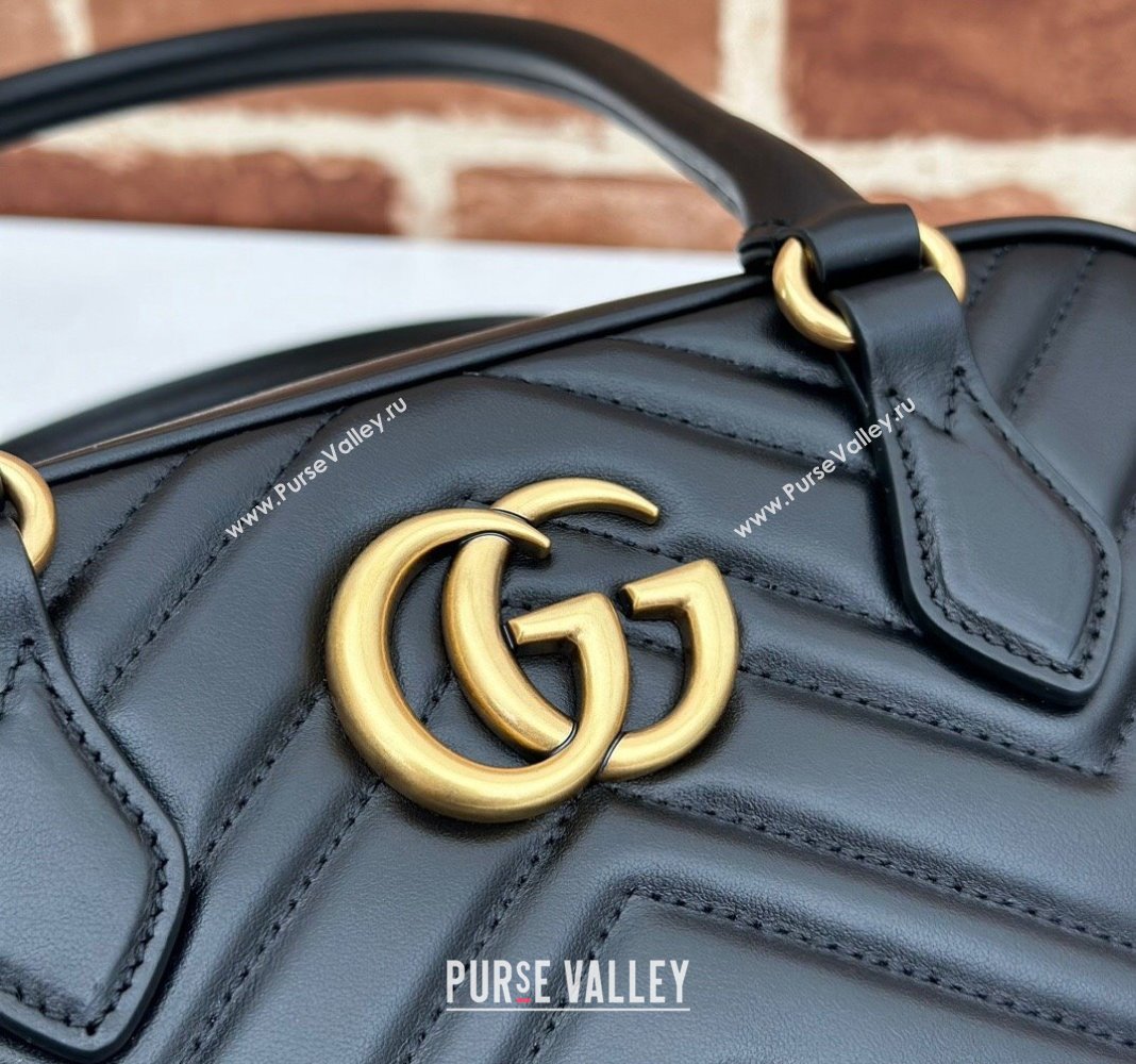 Gucci GG Marmont Leather Small Top handle bag Black 2024 795199 (DLH-240522001)