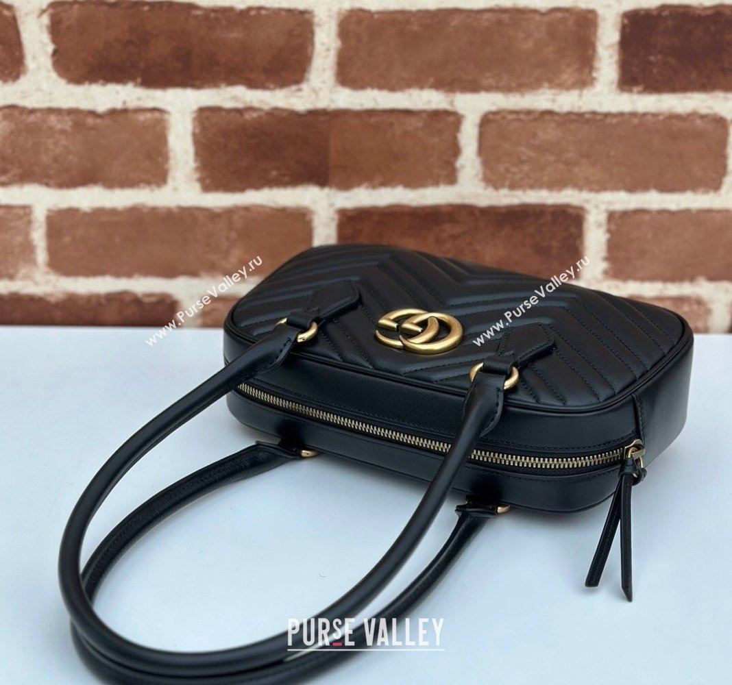 Gucci GG Marmont Leather Small Top handle bag Black 2024 795199 (DLH-240522001)