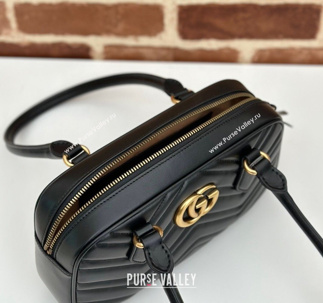 Gucci GG Marmont Leather Small Top handle bag Black 2024 795199 (DLH-240522001)