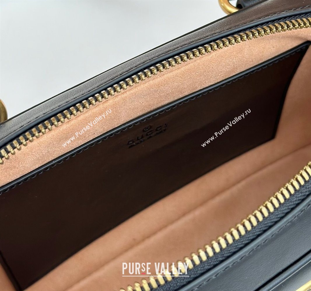 Gucci GG Marmont Leather Small Top handle bag Black 2024 795199 (DLH-240522001)