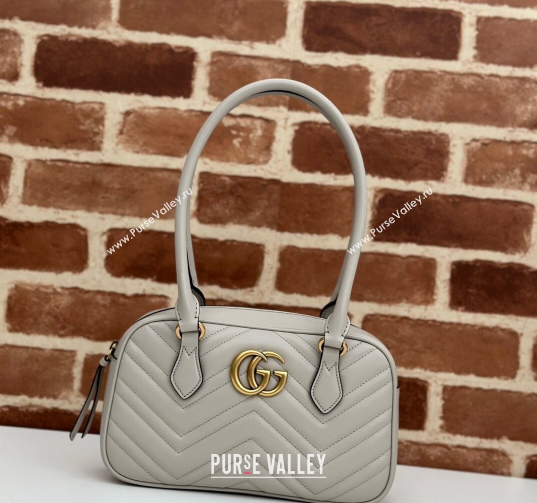 Gucci GG Marmont Leather Small Top handle bag Light Grey 2024 795199 (DLH-240522002)