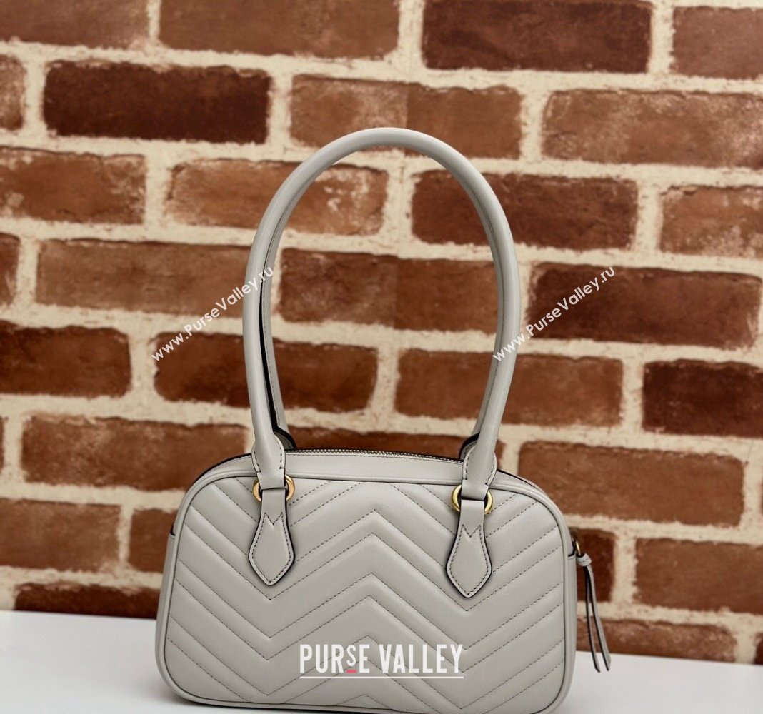 Gucci GG Marmont Leather Small Top handle bag Light Grey 2024 795199 (DLH-240522002)