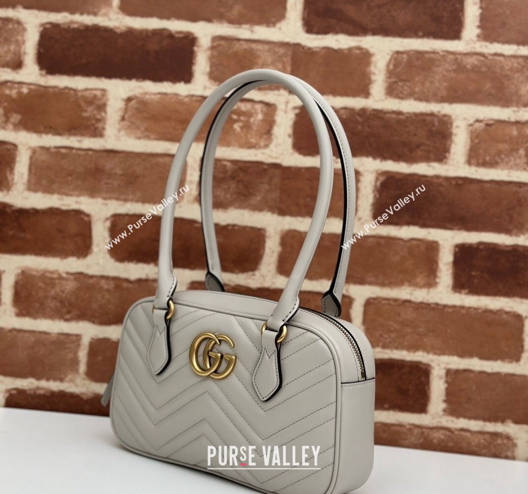 Gucci GG Marmont Leather Small Top handle bag Light Grey 2024 795199 (DLH-240522002)