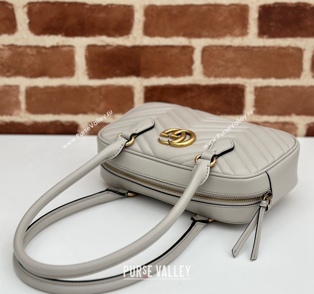 Gucci GG Marmont Leather Small Top handle bag Light Grey 2024 795199 (DLH-240522002)