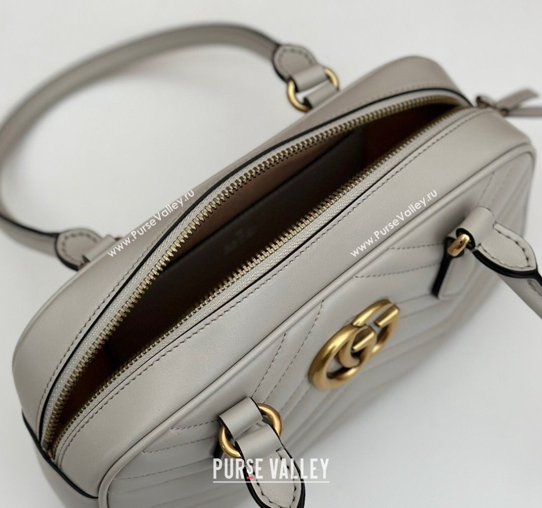 Gucci GG Marmont Leather Small Top handle bag Light Grey 2024 795199 (DLH-240522002)