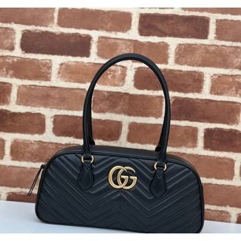 Gucci GG Marmont Leather Medium Top handle bag Black 2024 795218 (DLH-240522005)