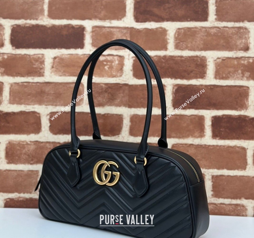 Gucci GG Marmont Leather Medium Top handle bag Black 2024 795218 (DLH-240522005)