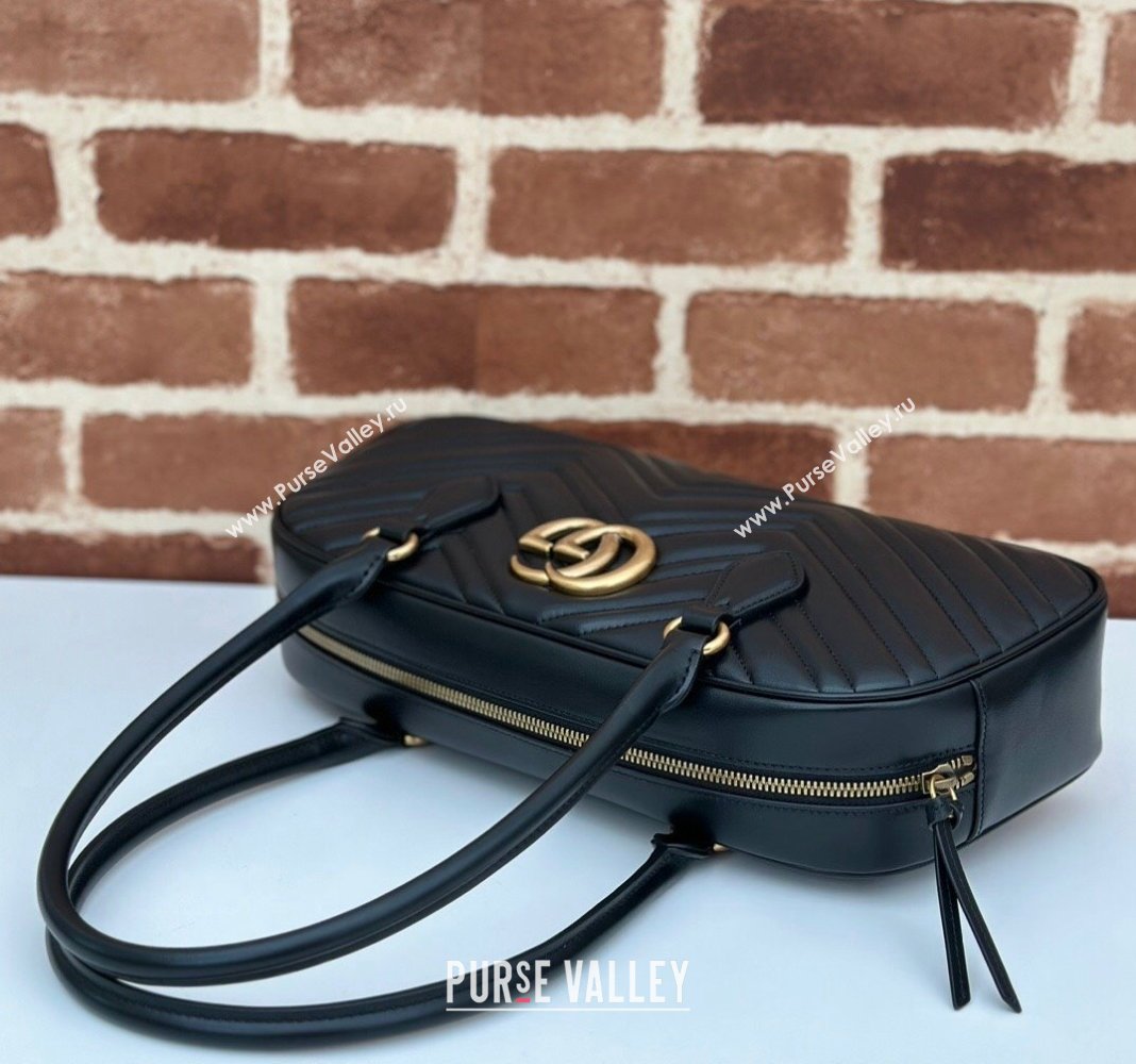 Gucci GG Marmont Leather Medium Top handle bag Black 2024 795218 (DLH-240522005)