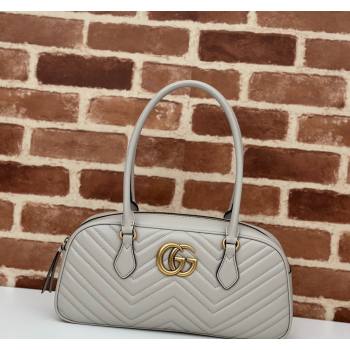 Gucci GG Marmont Leather Medium Top handle bag Light Grey 2024 795218 (DLH-240522006)