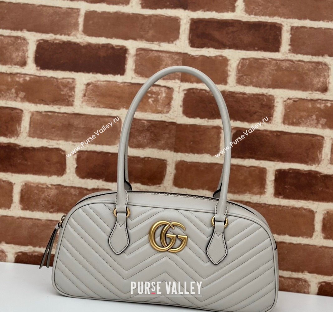 Gucci GG Marmont Leather Medium Top handle bag Light Grey 2024 795218 (DLH-240522006)