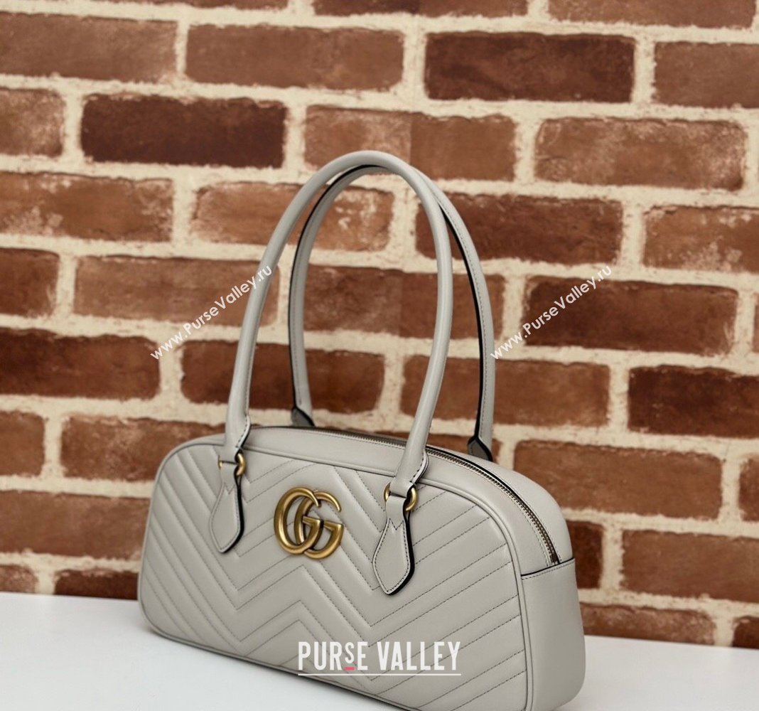 Gucci GG Marmont Leather Medium Top handle bag Light Grey 2024 795218 (DLH-240522006)