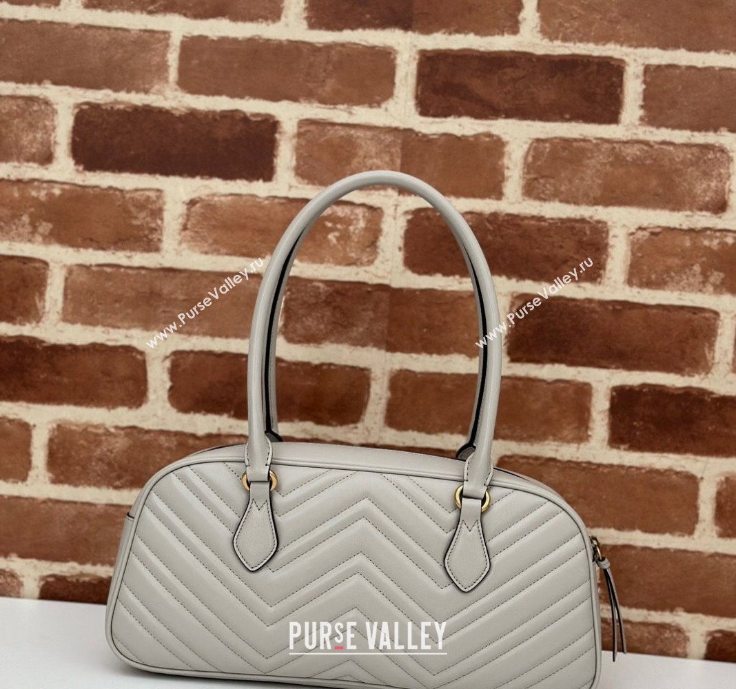 Gucci GG Marmont Leather Medium Top handle bag Light Grey 2024 795218 (DLH-240522006)